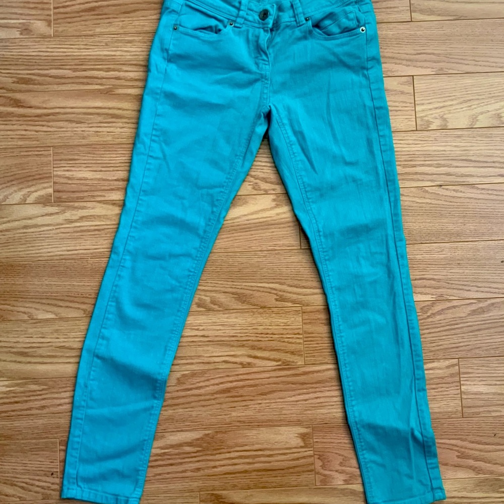asos bright turquoise denim jeans size 0